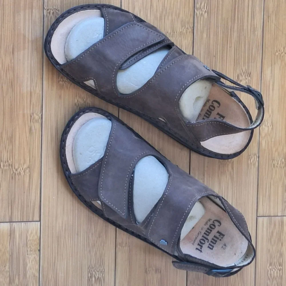 Finn Comfort Toro-Soft Men's 9 Oxide Brown Leather Sandals Adjustable Straps 42